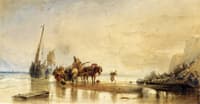 Figures Unloading Fishing Boats on Shore