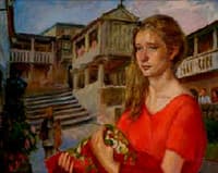 Mujer con vestido Rojo