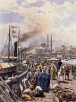The Old Galatea Bridge connecting Karakoy to Eminonu Over the Gold Horn, Istanbul