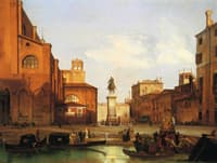 Venice: Preparations for a Festival at the Campo di SS Giovanni e Paolo, Looking North-East, with the Equestrian Monument to Bartolomeo Colleoni
