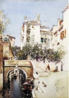 Ladies in a Flowering Courtyard near a Canal, Venice