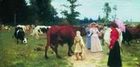 Young Ladies Walk among the Cowherd