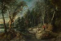 A Shepherd and His Flock in a Woody Landscape
