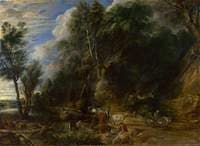 Peasants with Cattle by a Stream in a Woody Landscape