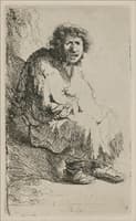 A Beggar Sitting on a Hollock, with his Mouth Open