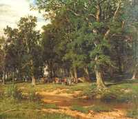 Haymaking in oak grove