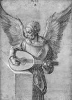 Winged Man, in Idealistic Clothing, Playing a Lute