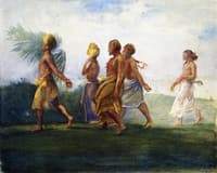 Chiefs and Chiefesses Passing on Their Way to a Great Conference, Evening, Samoa