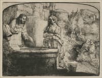 Jesus and the Smaritan Woman; an Arched Print