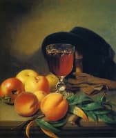 Tabletop with Apples, Peaches, Gloves, Hat and Cigar