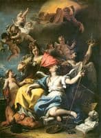 Allegory of France as Minerva is triumphing over Ignorance and Crowning the Virtue