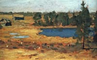 The Lake. Barns at the Edge of a Forest