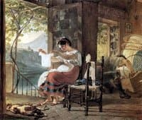 Italian Woman Heavy with a Child Examining a Shirt and her Husband Making a Cradle