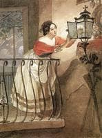 Italian Woman Lightning a Lamp Before the Image of Madonna