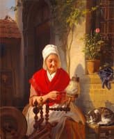 Old woman at the spinning wheel