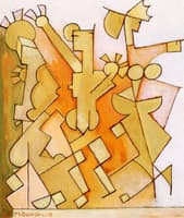 Figures in Orange, Yellow and Pink