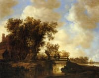 A River Landscape with a Footbridte and Fishermen