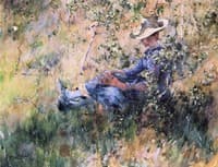 Girl by a Flowering Hawthorn Bush