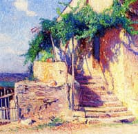 Maison avec une Vigne au Dessus d'un Escalier