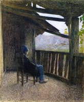 Paysan assis sur une terrasse