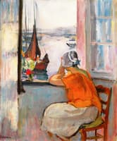 Jeuen femme devant la fenetre ouverte a l'Ile d'Yeu