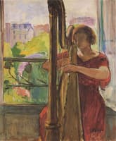 A girl playing a harp
