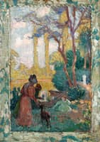 Young woman and children in park