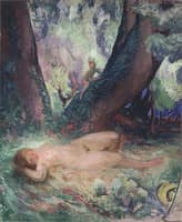 Nude in a garden with a Satyr