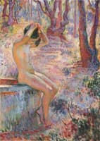 Young girl by fountain
