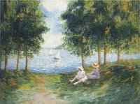 Two Young girls by the river Eau