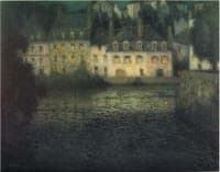 House by the river in full moon