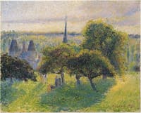 Farm and Steeple at Sunset