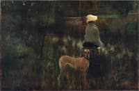 A woman and her dog at Grez sur Loing