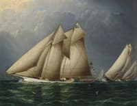 The Schooner Yacht 'Fenella' Rounding Sandy Hook Lightship with 'Estelle' Following