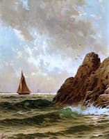 Sailboats off a Rocky Shore