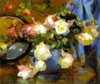 Roses in a Blue Bowl
