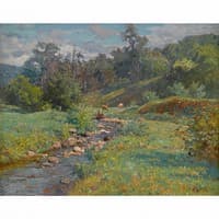 Cows Watering by a Stream