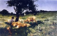 Boy and Sheep Lying under a Tree