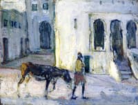 Man Leading a Donkey in Front of the Palais de Justice, Tangier