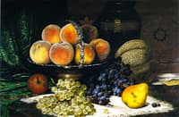 Still LIfe with Melon, Peaches, Books and Letters