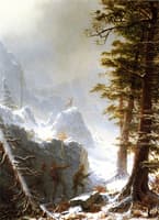Three Hunters Stalking a Big Horn Sheep in a Snow Squall