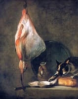 Cat with Ray, Oysters, Pitcher and Loaf of Bread