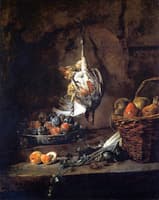 Partridge, Bowl of Plums and Basket of Pears