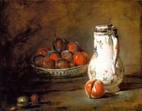 Bowl of Plums, a Peach and Water Pitcher