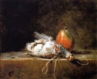 Grey Partridge, Pear and Snare on a Stone Table