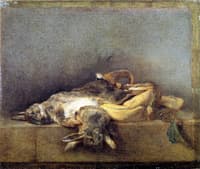 Two Rabbits with Game Bag and Powder Flask