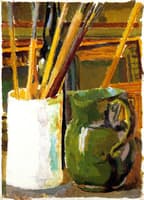 Green Jug and Brush Pot
