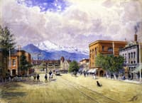 Pikes Peak Avenue, Colorado Springs, with Second Antlers Hotel and Pikes Peak