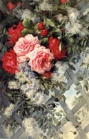 Roses La France and Jack Noses with Clematis on a Latice Work, No. 36