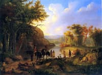 Indians in Sunset River Landscape